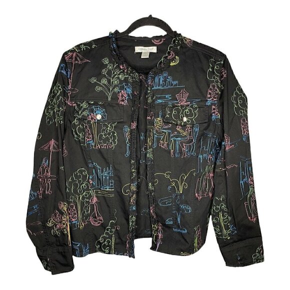 Coldwater Creek Jacket Size L Art-to-Wear Cotton Embroidered Lux Shopping Coffee - Picture 1 of 6